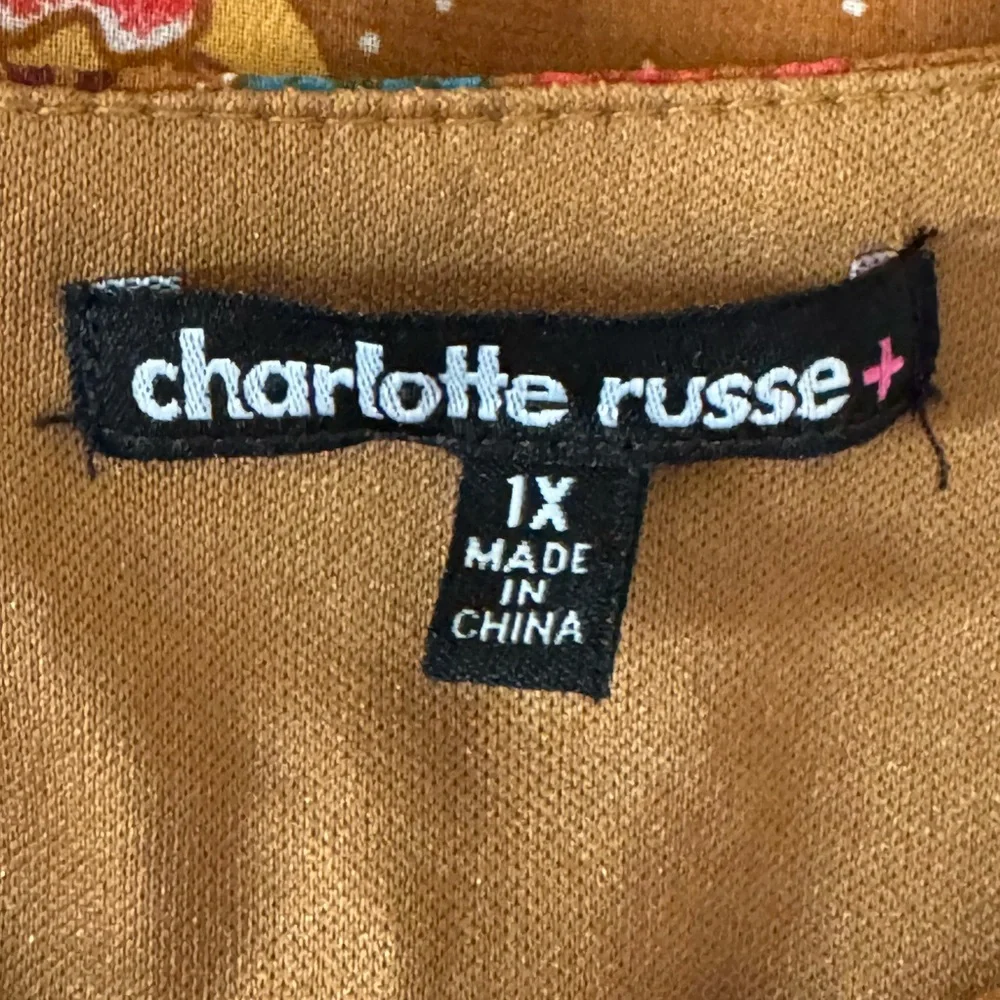 E-187 Charlotte Russe PLUS SIZE 1X Tan Red & Teal Long Bell Sleeve MIDI Dress - Picture 11 of 14